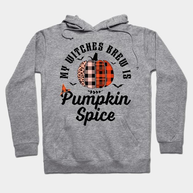 My Witches Brew Is Pumpkin Spice Halloween Plaid Leopard Hoodie by OrangeMonkeyArt